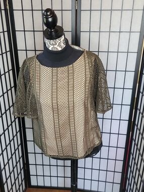 Marie Oliver Olive Green Mesh Batwing Short Sleeve Top